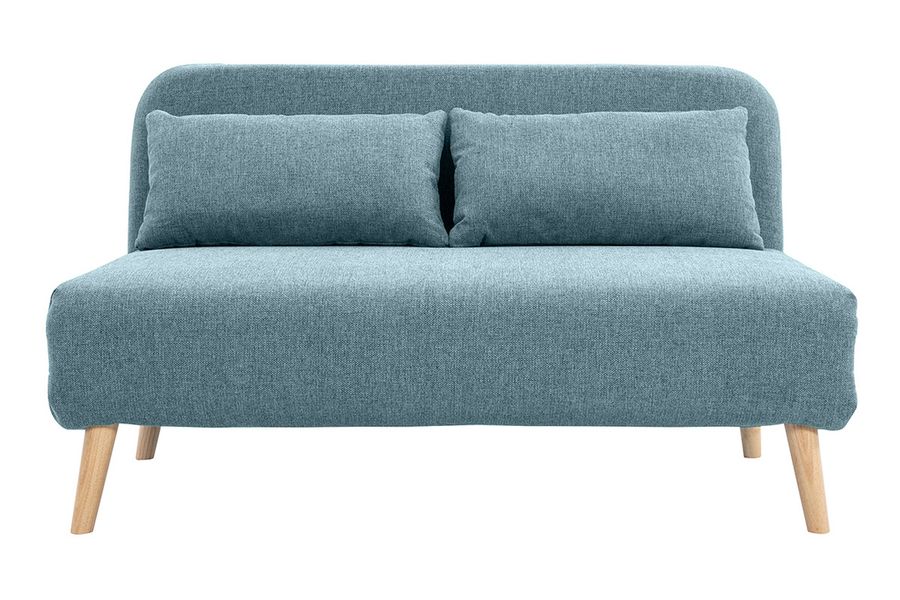 Poltrona letto a 2 posti in tessuto verde grigio e legno chiaro AMIKO