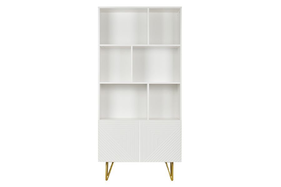 Bibliothèque design gravée blanc mat et métal doré 2 portes L86 cm OZEN