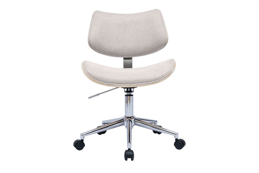 Rollender Bürostuhl im Design aus Textur-Veloursstoff in Beige, helles Eichenholz und Metall MALMO