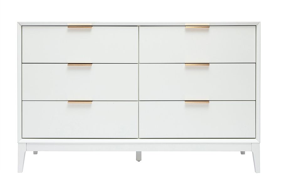 Comò bianco opaco e metallo dorato 6 cassetti L120 cm GIANA