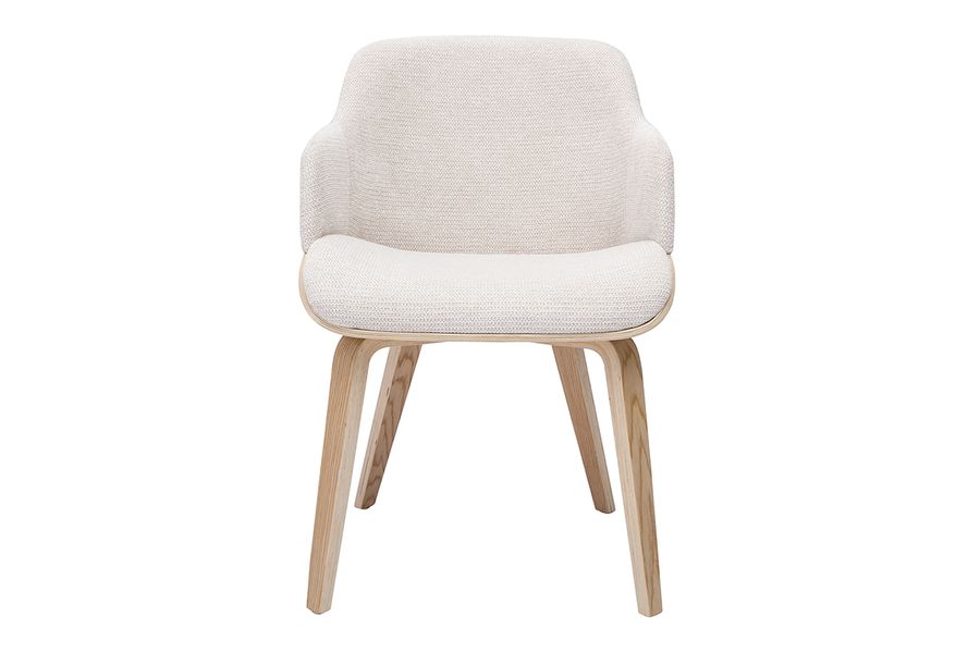Sedia in tessuto chenille beige e legno chiaro EARL