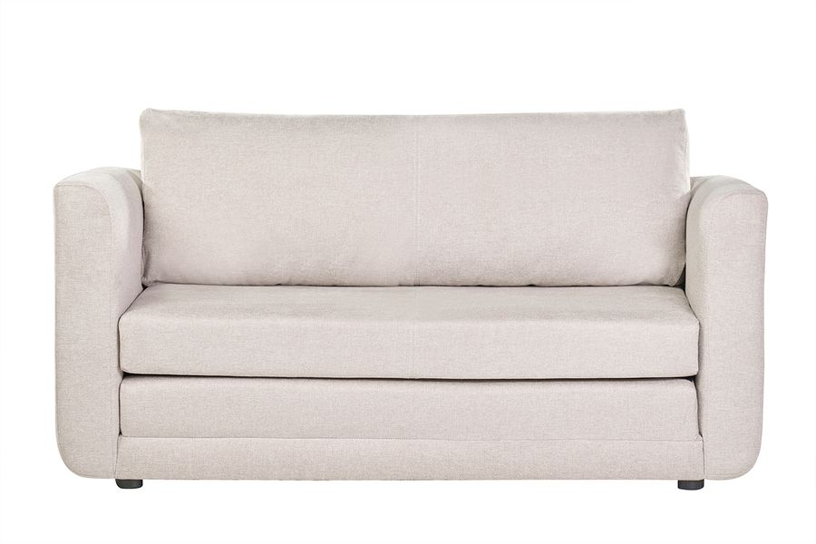 Canapé convertible 2 places en tissu effet velours texturé beige LEON