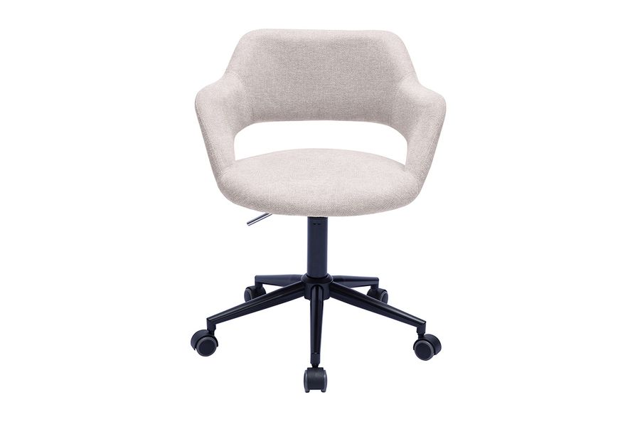 Chaise de bureau à roulettes design en tissu effet velours texturé beige et métal noir JESSY