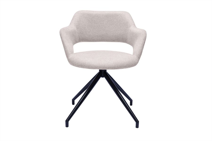 Chaise pivotante 360° en tissu effet velours texturé beige et métal noir JESSY
