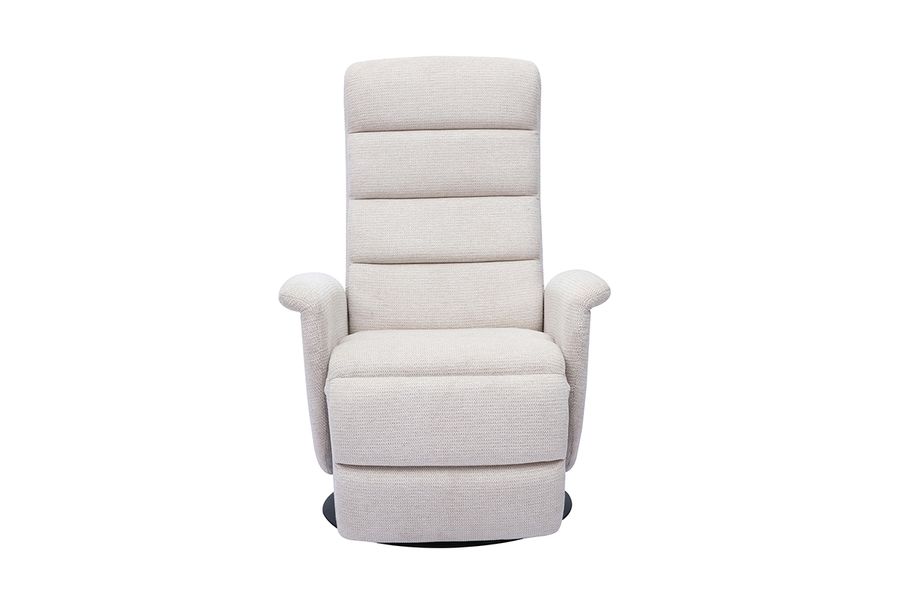 Manueller Relax-Schwenksessel aus beigem Chenille-Gewebe NELSON