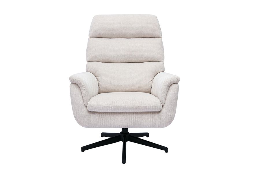 Poltrona girevole in tessuto di velluto beige e metallo nero JONAH