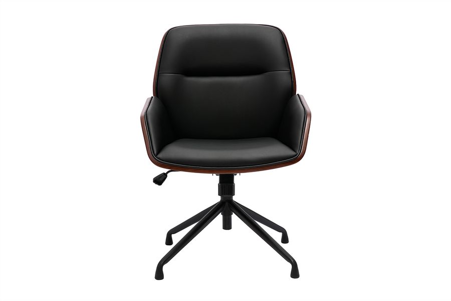 Sedia da ufficio girevole 360° nera design, legno scuro e metallo nero MARLOW