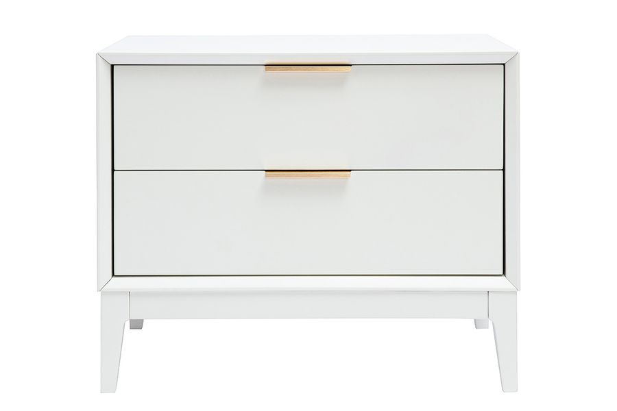 Table de chevet blanche mat et métal doré avec rangements GIANA