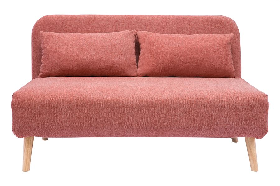 Poltrona letto 2 posti trasformabile in tessuto effetto velluto terracotta e legno chiaro AMIKO