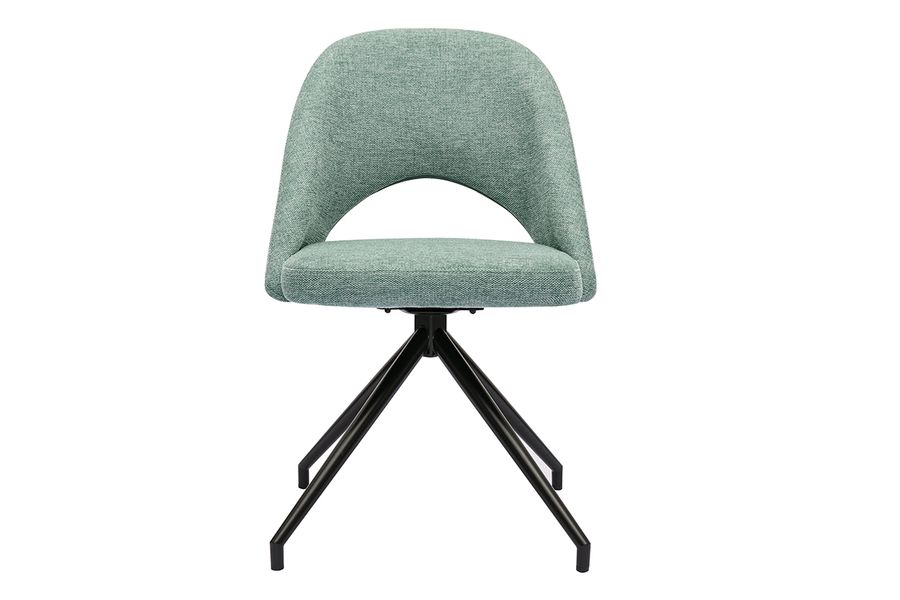 Chaise pivotante 360° en tissu effet velours texturé vert céladon et métal noir COSETTE