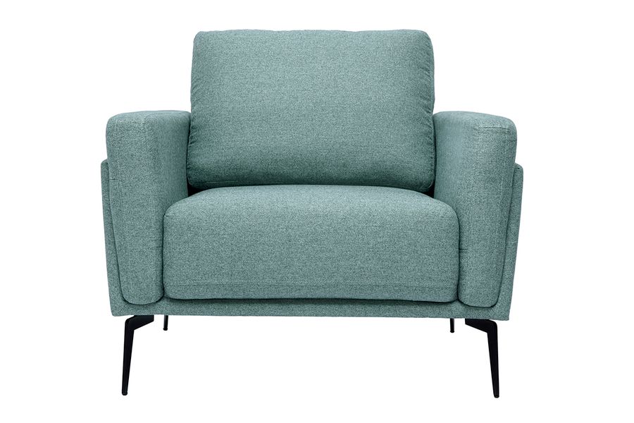 Poltrona design in tessuto grigio-verde e metallo nero MOSCO