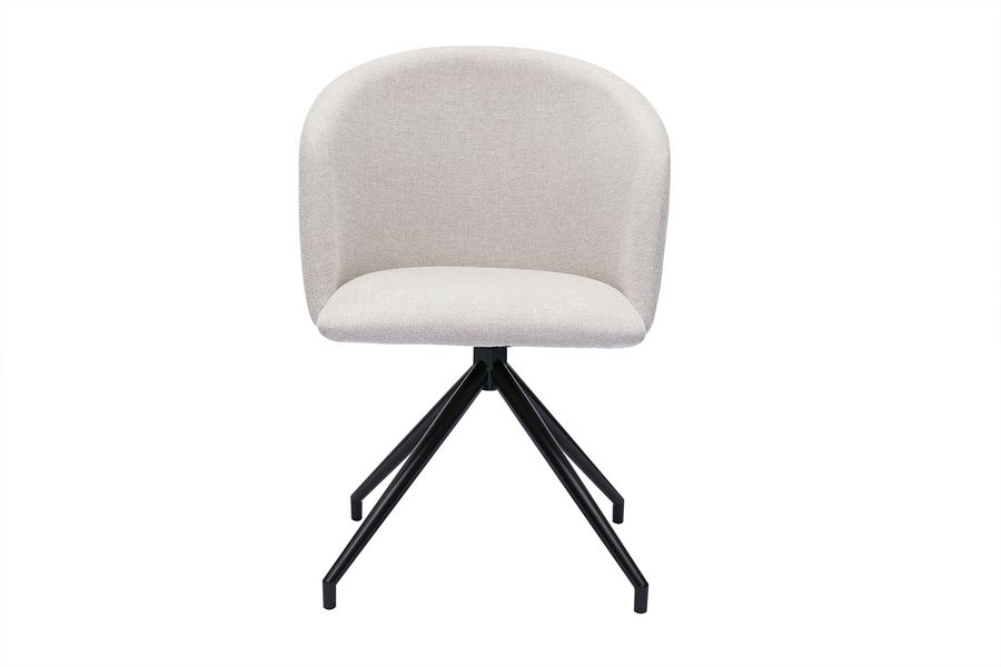 Sedia design girevole a 360° in tessuto effetto velluto beige e metallo nero VANITY