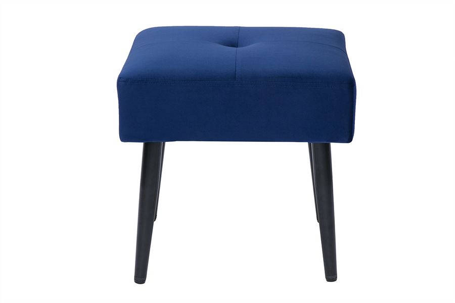 Tabouret bas en tissu effet velours texturé bleu nuit et métal noir H46 cm GUESTA