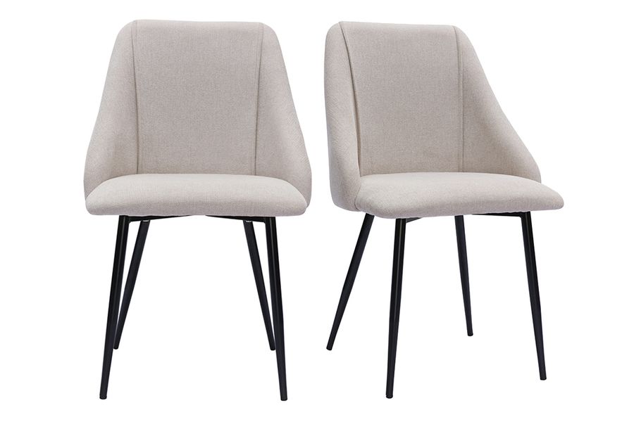 Stühle aus beigem Stoff mit strukturiertem Samteffekt und schwarze Metallfüße (2er-Set) HIGGINS