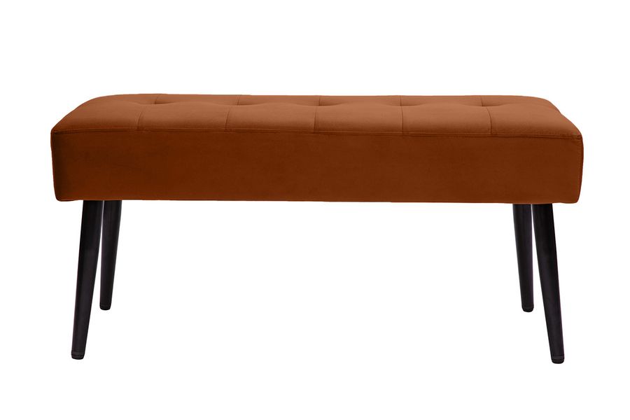 Banco de diseño capitoné de terciopelo terracota y metal negro 95 cm GUESTA
