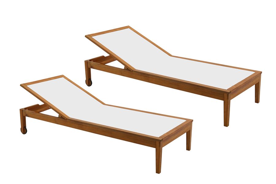Bains de soleil blanc et bois massif (lot de 2) NAVEEN