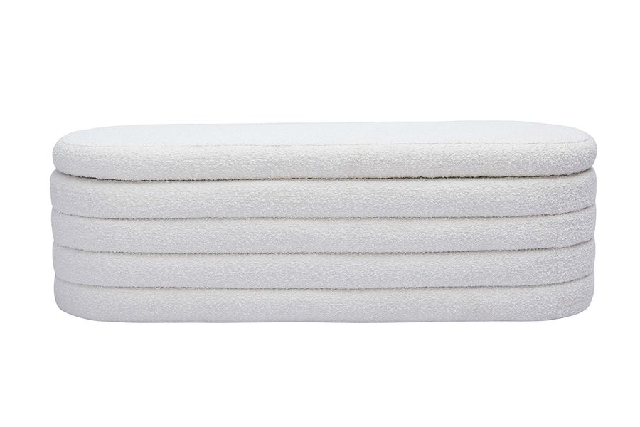 Banc coffre en tissu effet laine bouclée blanc L125 cm NAVY