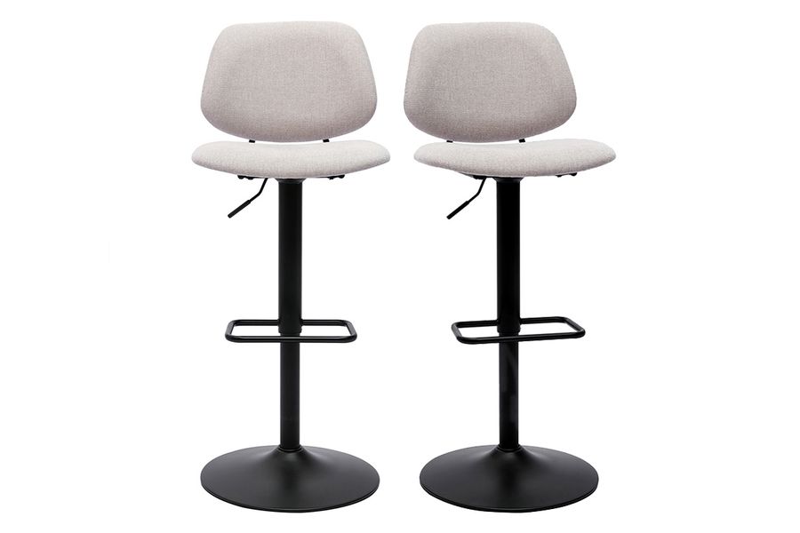 Tabourets de bar relevables design en tissu effet velours beige et métal noir BARNET (lot de 2)