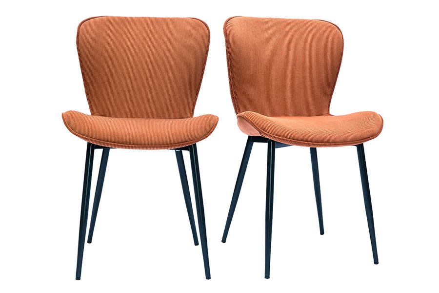 Design-Stühle aus Cordstoff in Terracotta und schwarzem Metall (2er-Set) ADDICT