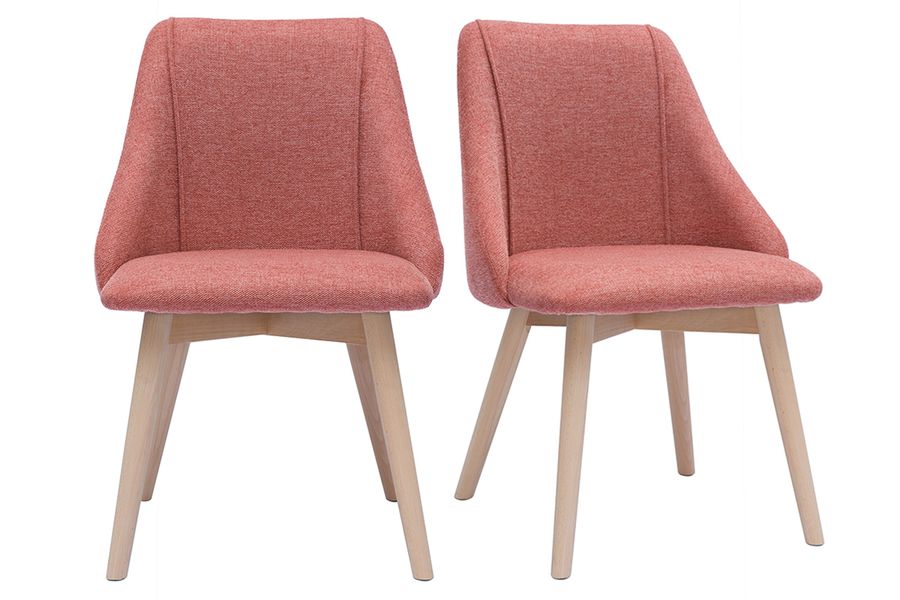 Set de 2 sillas nórdicas de tejido efecto aterciopelado texturizado terracota y madera clara HIGGINS