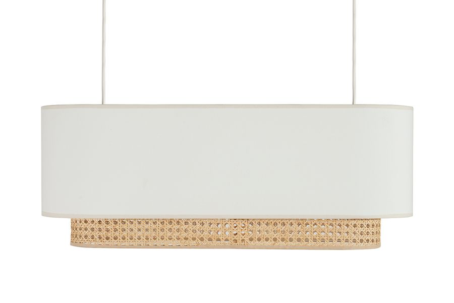 Abat-jour pour suspension double en tissu blanc et cannage rotin naturel L62 cm TIWY