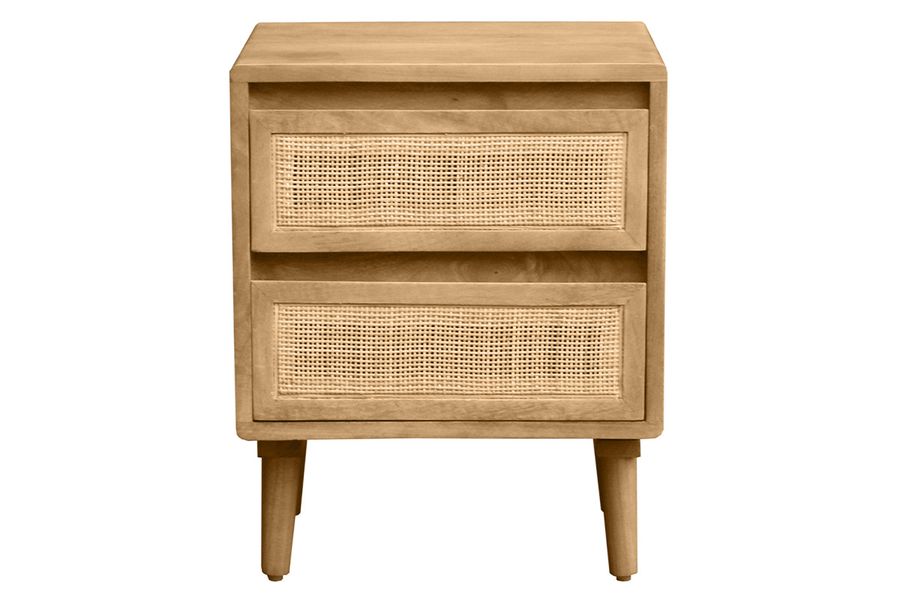 Comodino in legno massello di mango e motivo a intreccio rattan con 2 cassetti ACANGE
