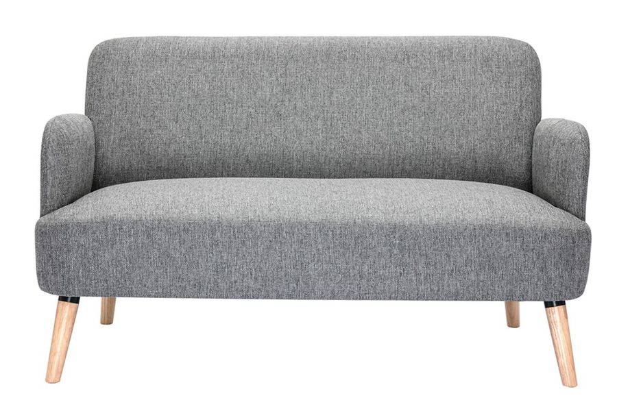 Divano scandinavo 2 posti in tessuto grigio chiaro e legno chiaro ISKO