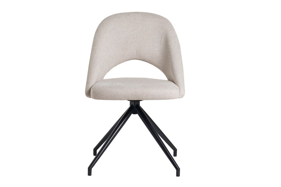 Sedia girevole 360° in tessuto effetto velluto testurizzato beige e metallo nero COSETTE